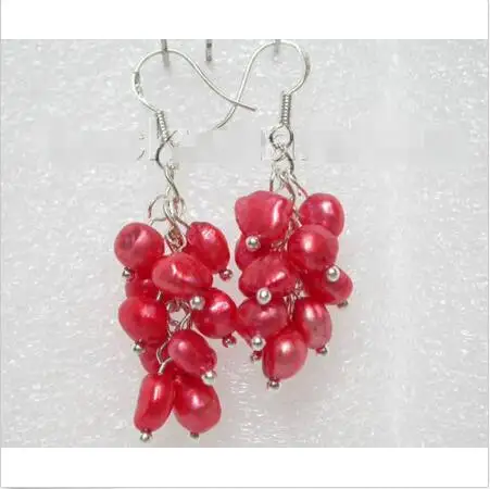 Оптовая цена 16new ^^^^ висячие серьги с красным жемчугом винограда в стиле барокко 925ss hook j7170