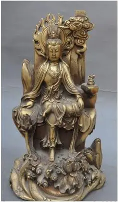 13&quotchina buddhism brass lotus flower Kwan-Yin GuanYin Bodhisattva goddess statuE | Дом и сад