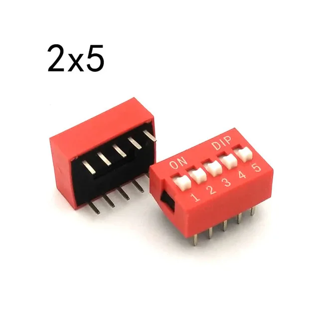 2X5 10 шт./лот, DIP переключатель, тип слайда, красный, 2,54 мм, шаг, 2 ряда, DIP тумблеры, переключатель с циферблатом, 2 p, 3 p, 4 p, 5 p, 6 p, 8 p, 10p - Цвет: 2X5