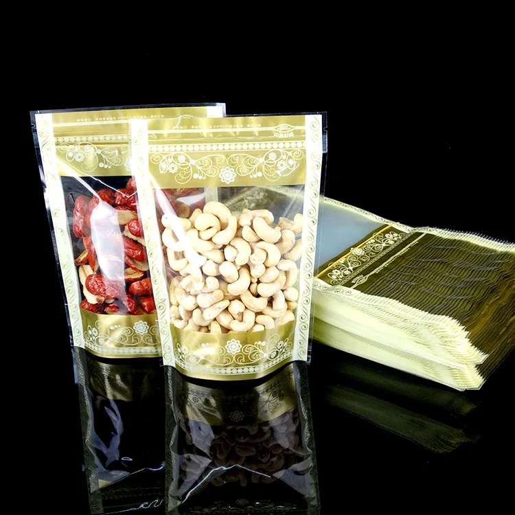 

Gold 100Pcs/Lot Stand Up Bags Ziplock Clear Packing Bag With Window Self Seal Plastic Food Grip Bags Retail Pack Bags