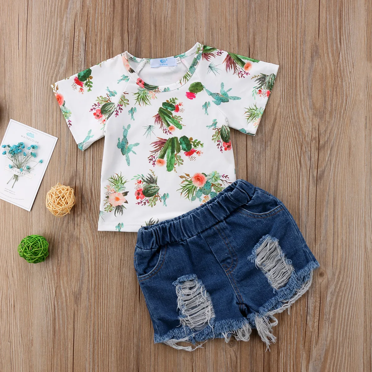 

Newborn Kids Baby Girls Floral Tops T-shirt Denim Pants Shorts Outfits Clothes Summer fashion short sleeve clothing 1-6Y