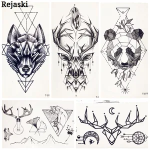 Временная тату-наклейка с 25 геометрическими рисунками волков, оленей, рогов, панды, животных, для боди-арта, для мужчин, женщин, детей