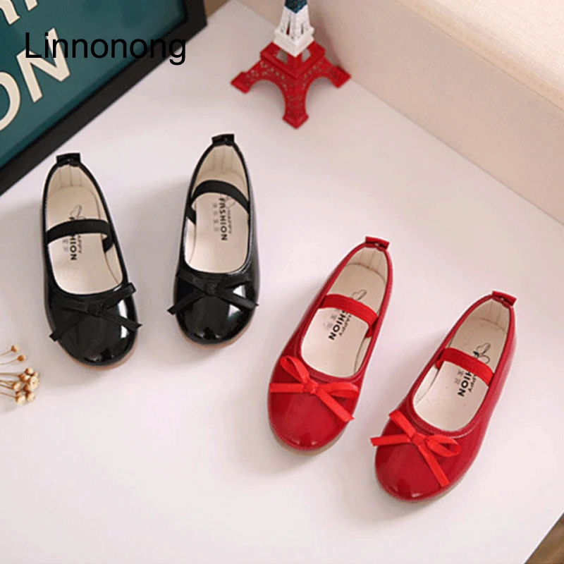 Hot Spring Autumn Kids Party Bow Shoes Girls Princess Single Flat Red Black Children PU Leather Toddler Size 21-36 | Детская одежда и