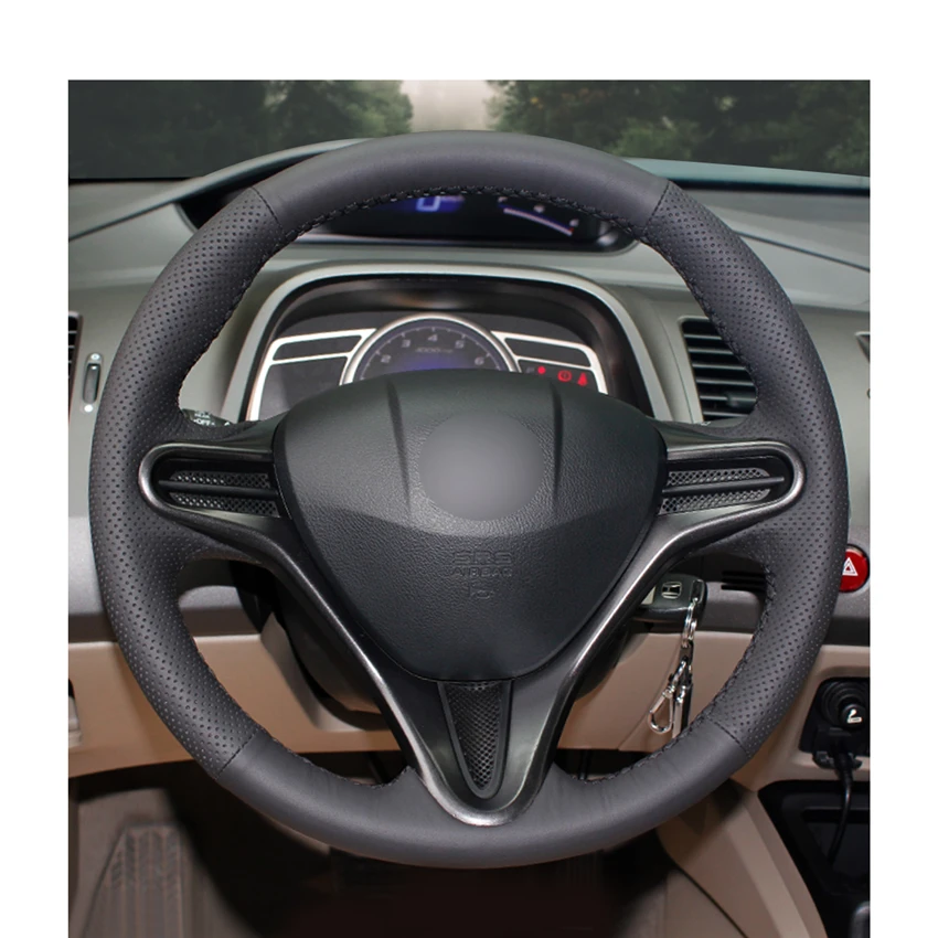 Черная искусственная кожа PU чехол рулевого колеса автомобиля обруч для Honda Civic 8