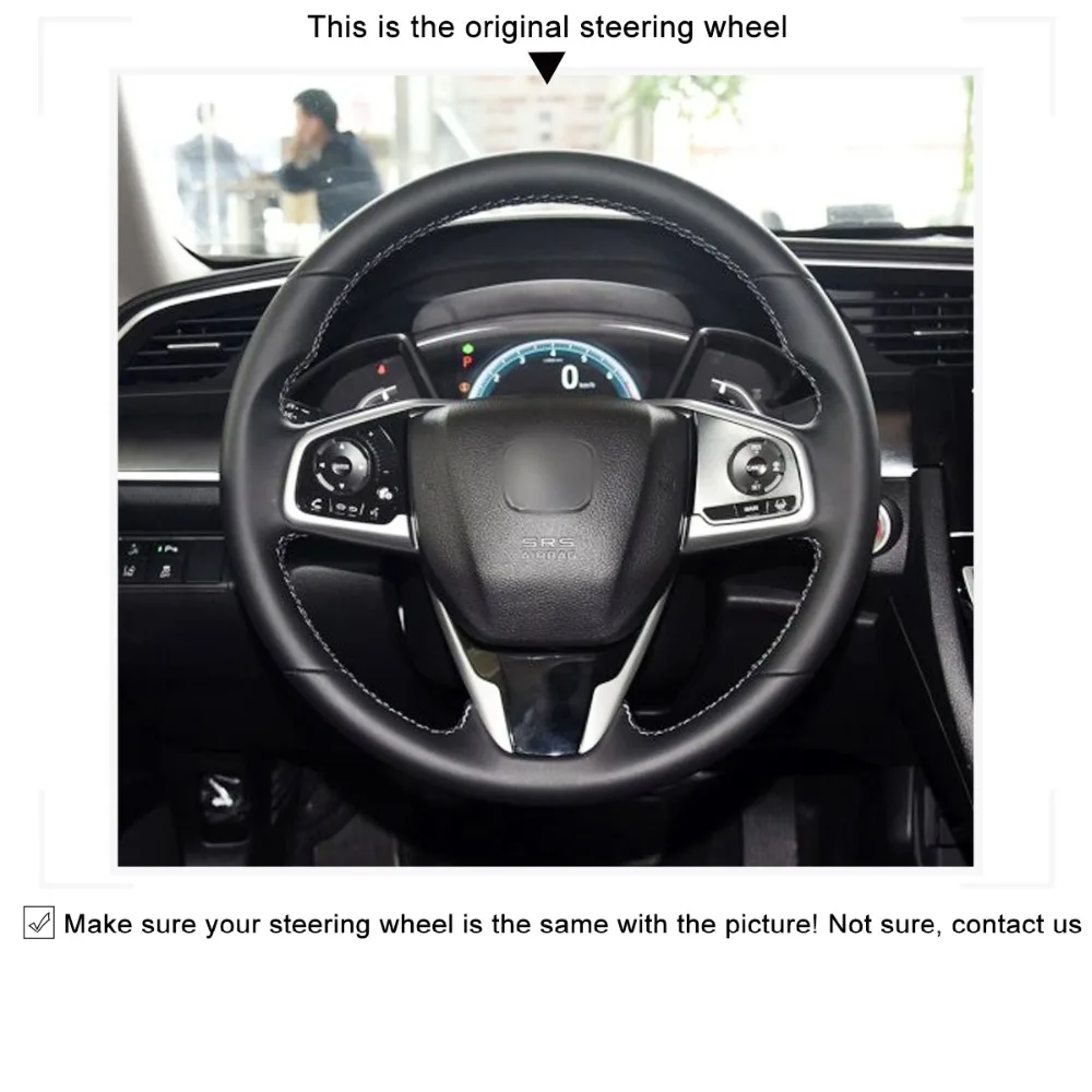 

MEWANT Black Genuine Leather Red Marker Car Steering Wheel Cover for Honda Civic 10 CR-V CRV Clarity 2016 - 2018 2019 2020 2021