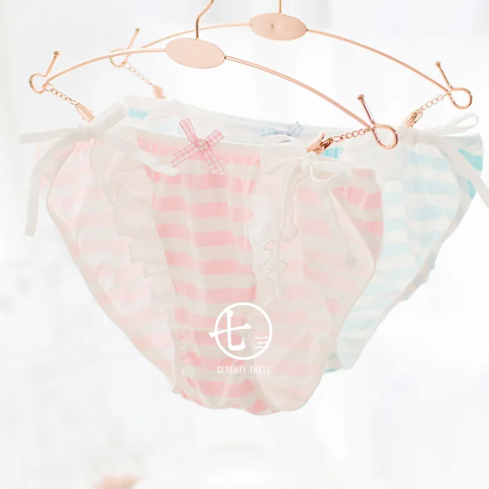[BUY3GET1FREE] Kawaii девушки синие/розовые и белые полосатые трусики с бантом версия для