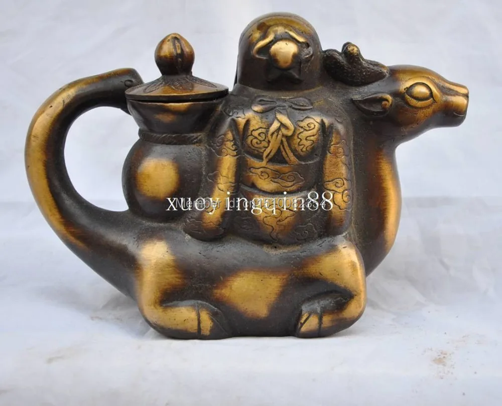 7.2&quot Old Seiko Tibetan Buddhism Bronze AMIGOS Auspicious Teapot Statue | Дом и сад