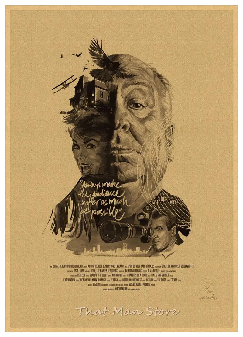 Psycho Notorious North by Northwest Hitchcock домашний интерьер украшения Крафт Фильм Ретро плакат рисунок core наклейки на стену - Цвет: Бургундия