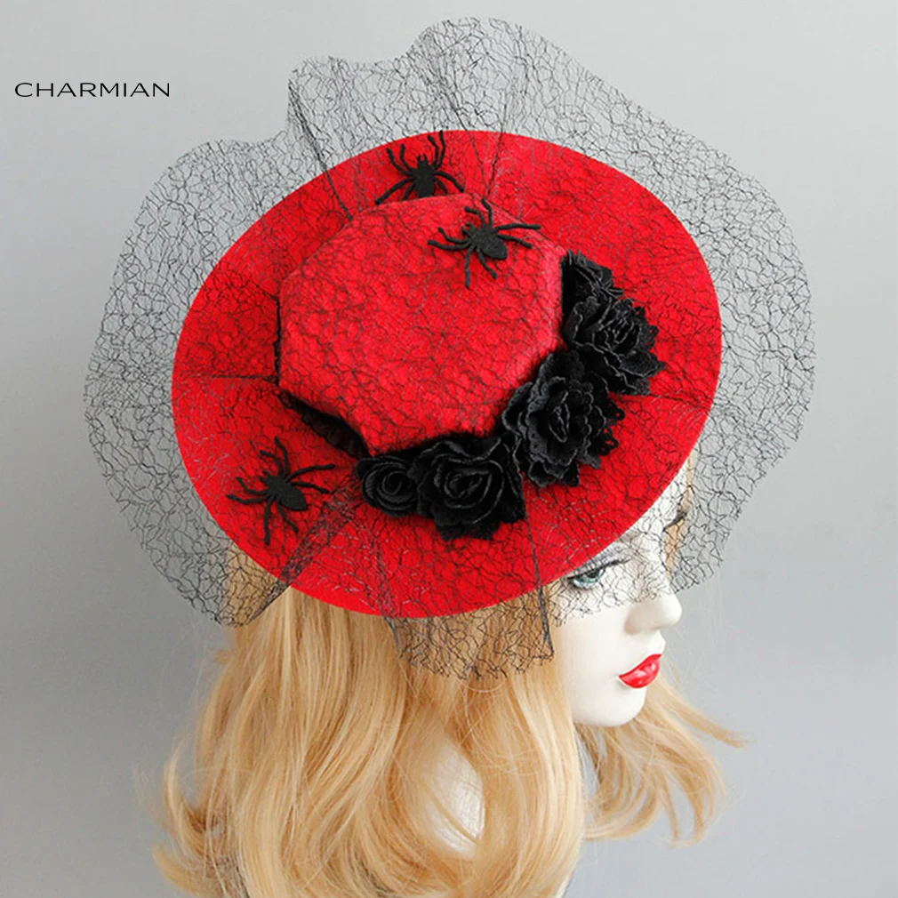 Charmian Elegant Flowers Spiders Black Lace Hairpins Hair Clip Halloween Party Hat Accessories |
