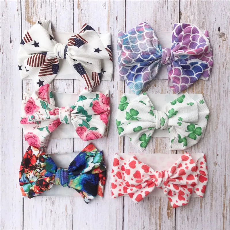 

5'' Large Knot Bow Headband For Girls 2020 Spring Big Hair Bow Elastic Hair Bands Kids Solid Turban Head Wrap Hair Accessories