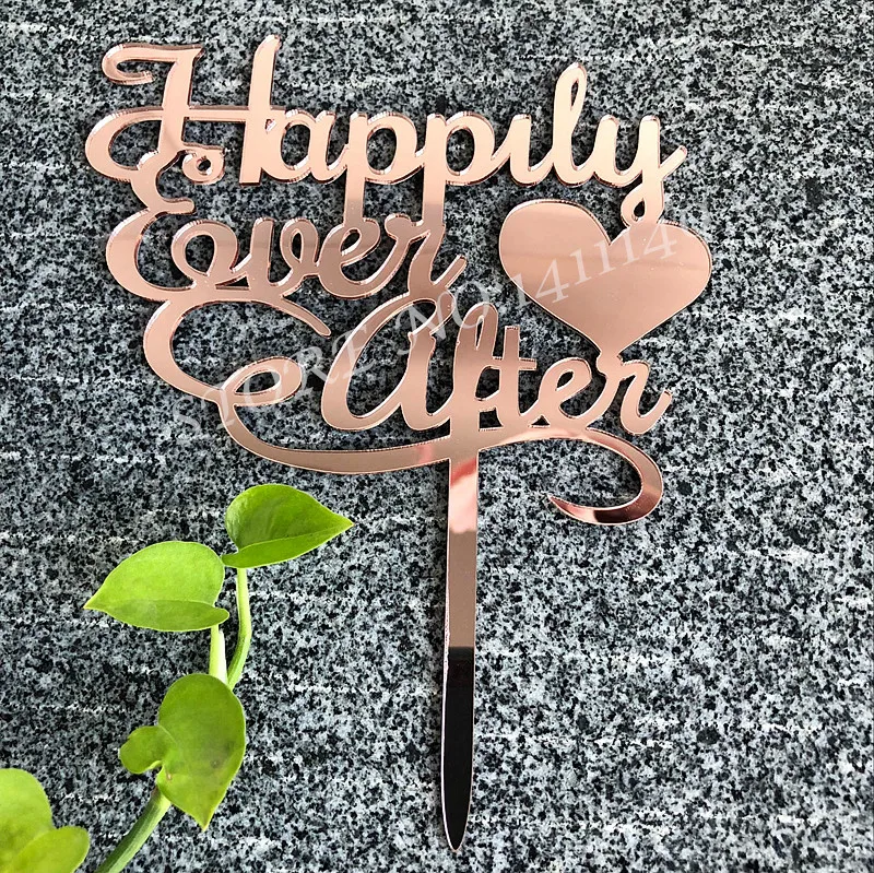 

Happily Ever After Acrylic Rose Gold Mirror Engagement Wedding Cake Topper Cake Decorating Accessory Birthday / Anniversary