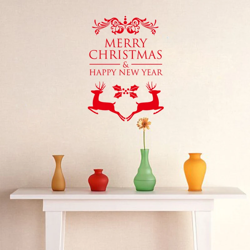 Merry Christmas Deer Snowflake Wall Sticker Art Decal Holiday Decorative Vinyl Removable wall stickers for kids rooms | Дом и сад