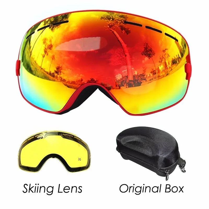 COPOZZ Ski Goggles with Lens and Box Case Ski Mask UV400 Anti-fog Snow Goggles Big Spherical Skiing Snowboarding for Men Women