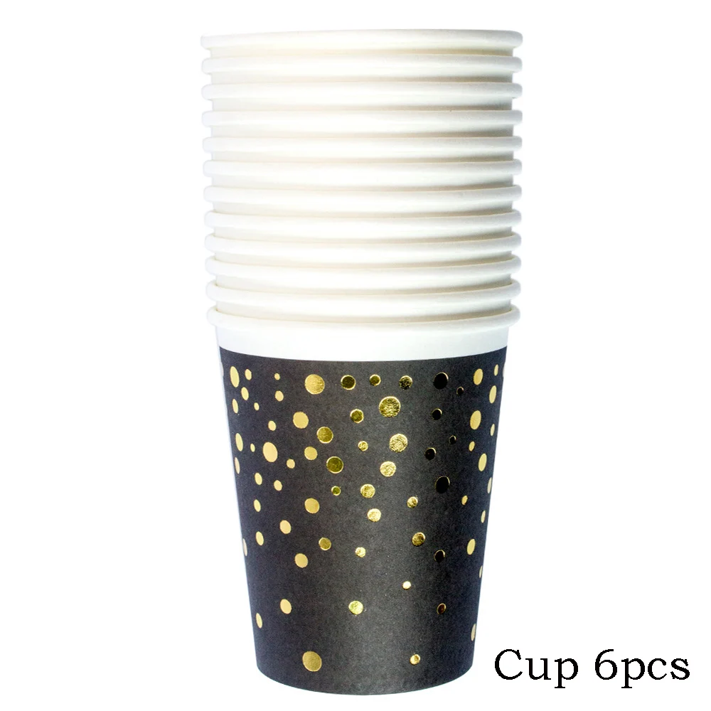 Cup 6pcs Черное золото тематическая вечеринка на день рождения украшения Дети одноразовые Посуда Набор салфетки чашка тарелка Карнавал Украшения скатерть Вечерние - Цвет: Cup 6pcs