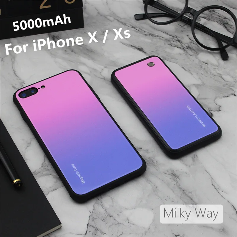 Pink for X Xs NTSPACE 5000 мАч беспроводной магнитный чехол для зарядки аккумулятора для iPhone X Xs Max портативный чехол для банка питания для iPhone XR чехол питания - Цвет: Pink for X Xs