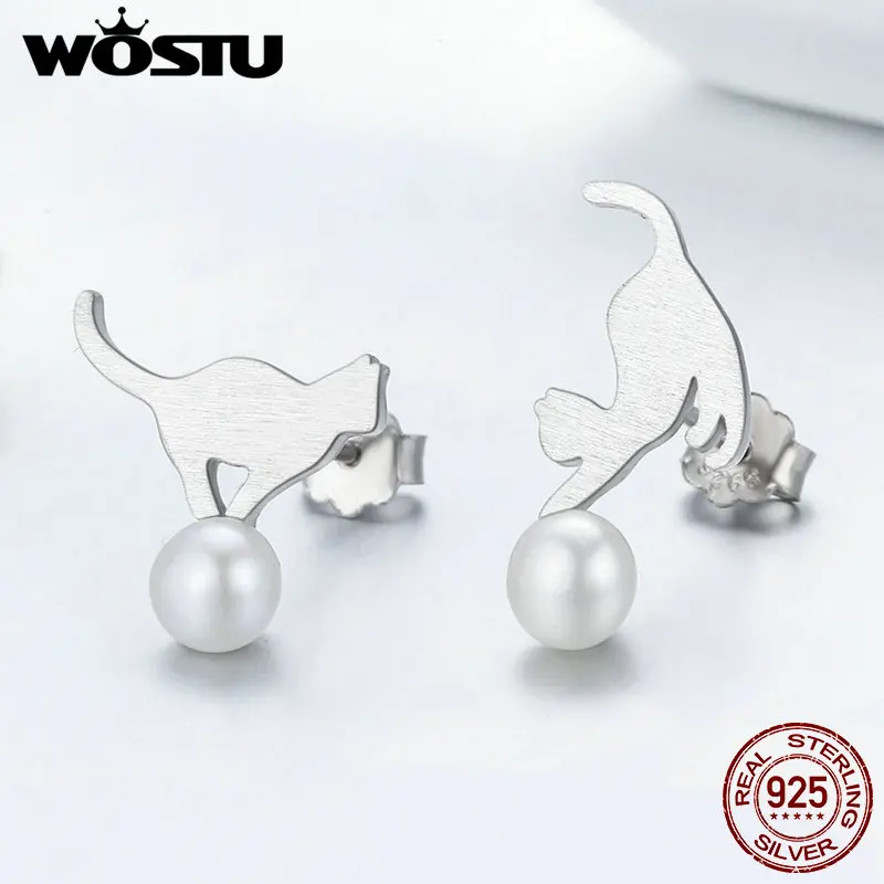 Женские серьги в виде кота из серебра 100% пробы DXE235|925 sterling|ball earringsearrings jewelry |
