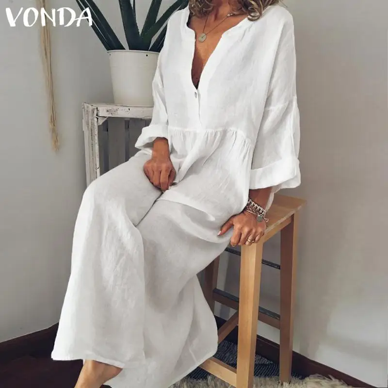 VONDA/летние платья 2020 большие размеры сексуальное винтажное длинное платье макси