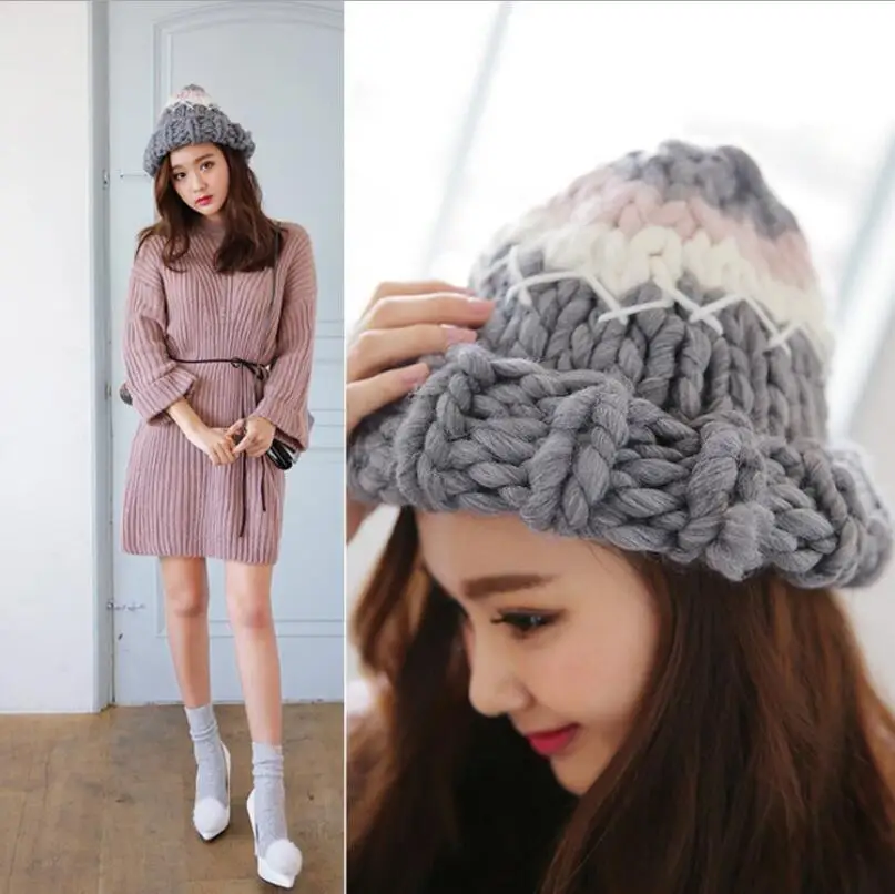 Женская зимняя теплая шерстяная Шапка бини|knitted cap|colorful beaniewool hat |