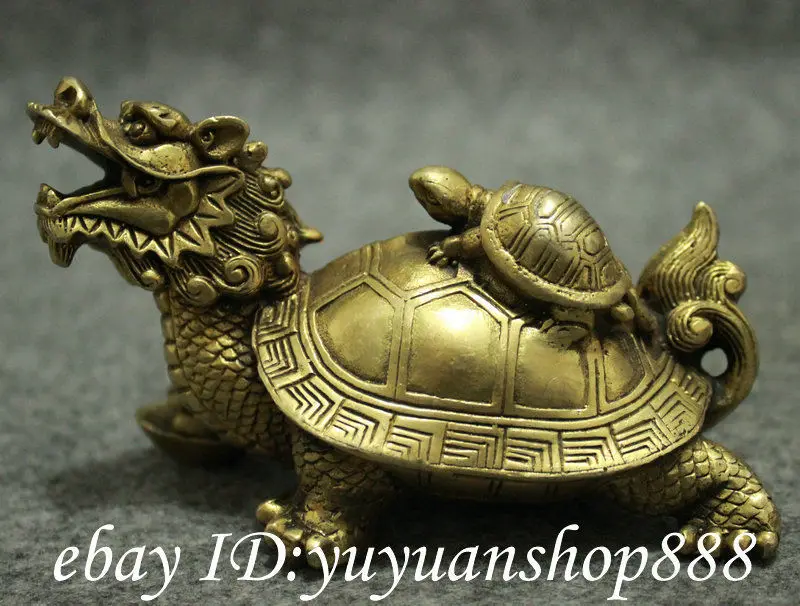 

Folk Chinese Brass FengShui Longevity Shou Dragon Turtle Tortoise Statue Animals Garden Decoration 100% real Brass