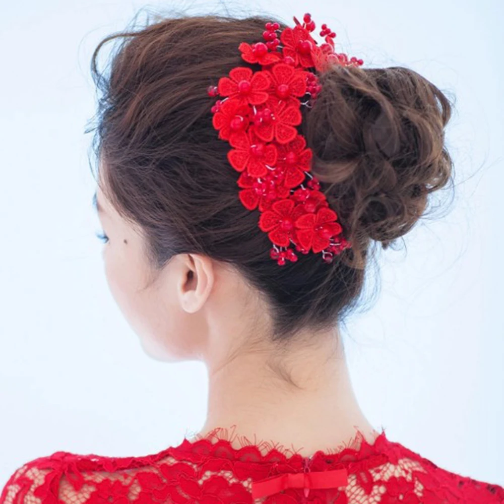 Свадебные модные аксессуары для волос AINAMEISI невесты жемчужины цвет: красный