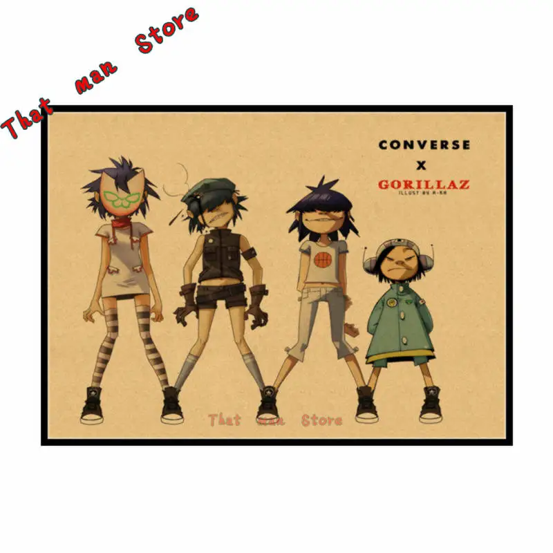 Gorillaz музыка рок Винтаж Плакат из крафт-бумаги DIY стикер стены Нежный домашний бар Декор подарок - Цвет: Коричневый