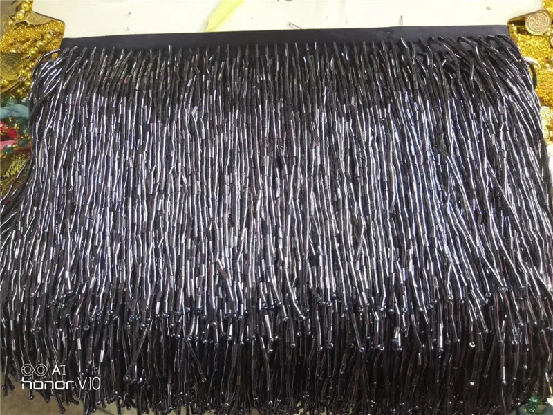5 yards /bag black color 15cm width tube beads ribbon fringe tassel for wedding dress /garment/decorative /dress decoration | Дом и сад