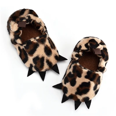Leopard Милые теплые тапочки для малышей с изображением монстра лапа; коллекция года; зимняя обувь для малышей; обувь для первых шагов; мягкая одежда из флока для малышей - Цвет: Leopard