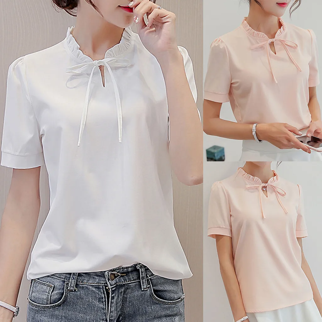 Женские топы и блузки летняя офисная блузка с коротким рукавом