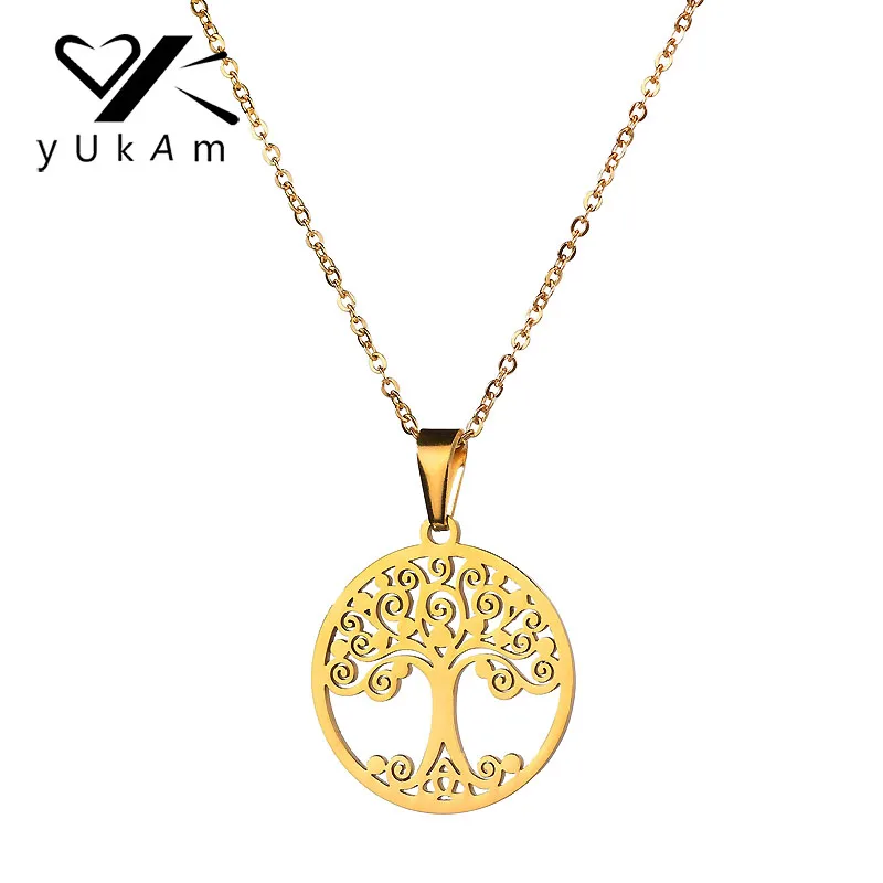 

YUKAM Gold Stainless Steel Hollow Irish Knot Family Tree of Life Pendant Necklace for Women Love Tree Coin Disc Necklace Jewelry
