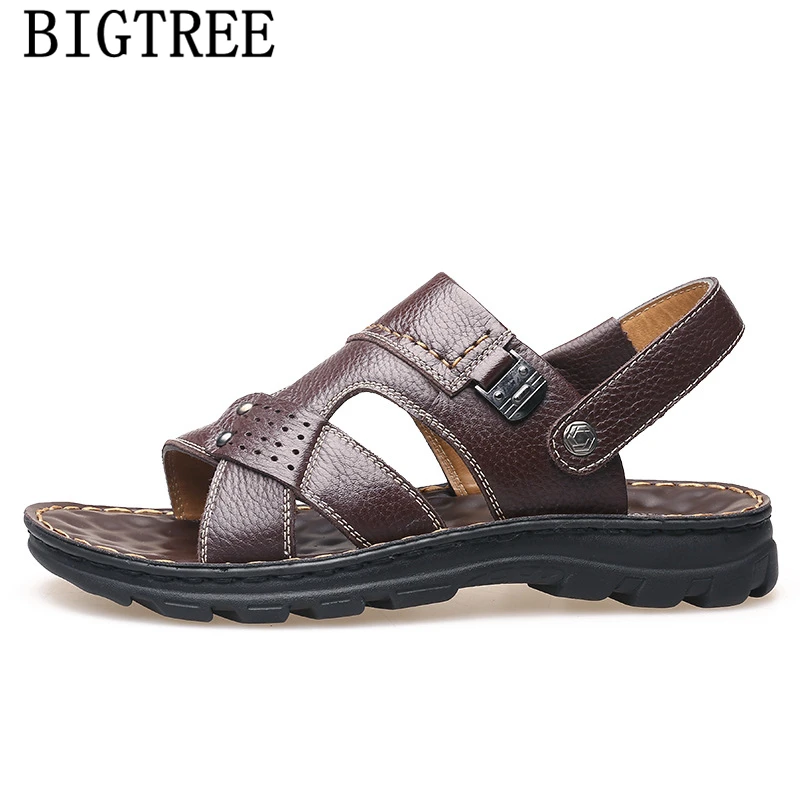 Пляжные сандалии мужские из натуральной кожи Летняя мужская обувь + hombre sepatu pria heren