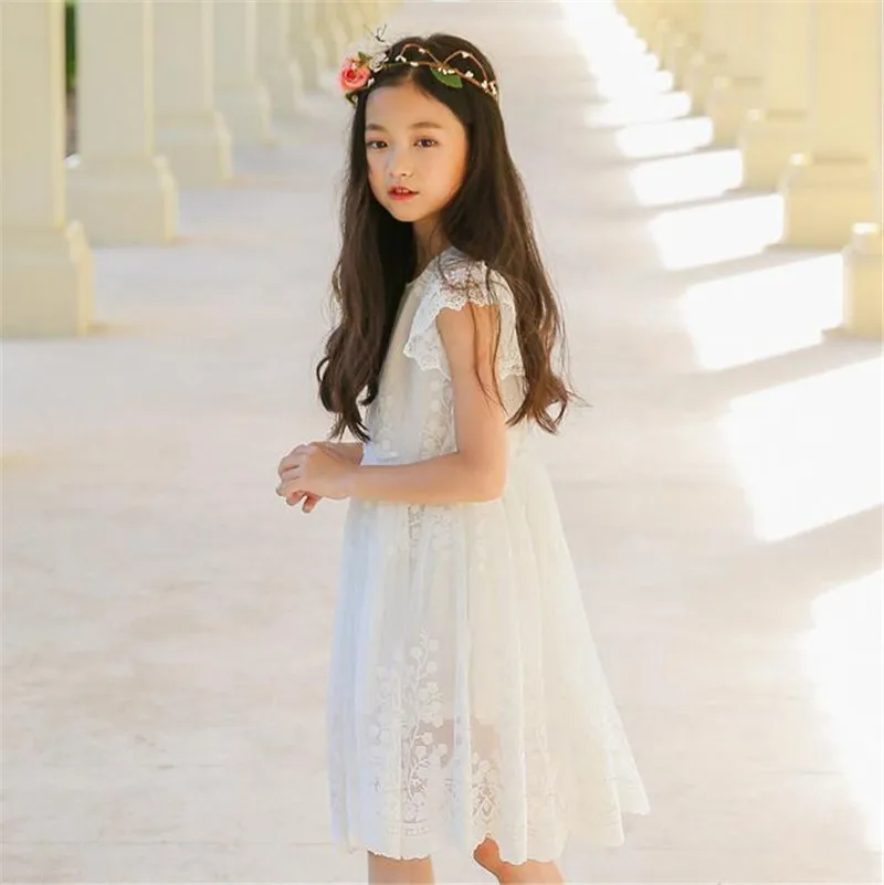 Weoneit Summer Kids Dresses for Girls Lace Sleeveless White Party Princess Casual Dress Daily Wear Clothes | Детская одежда и