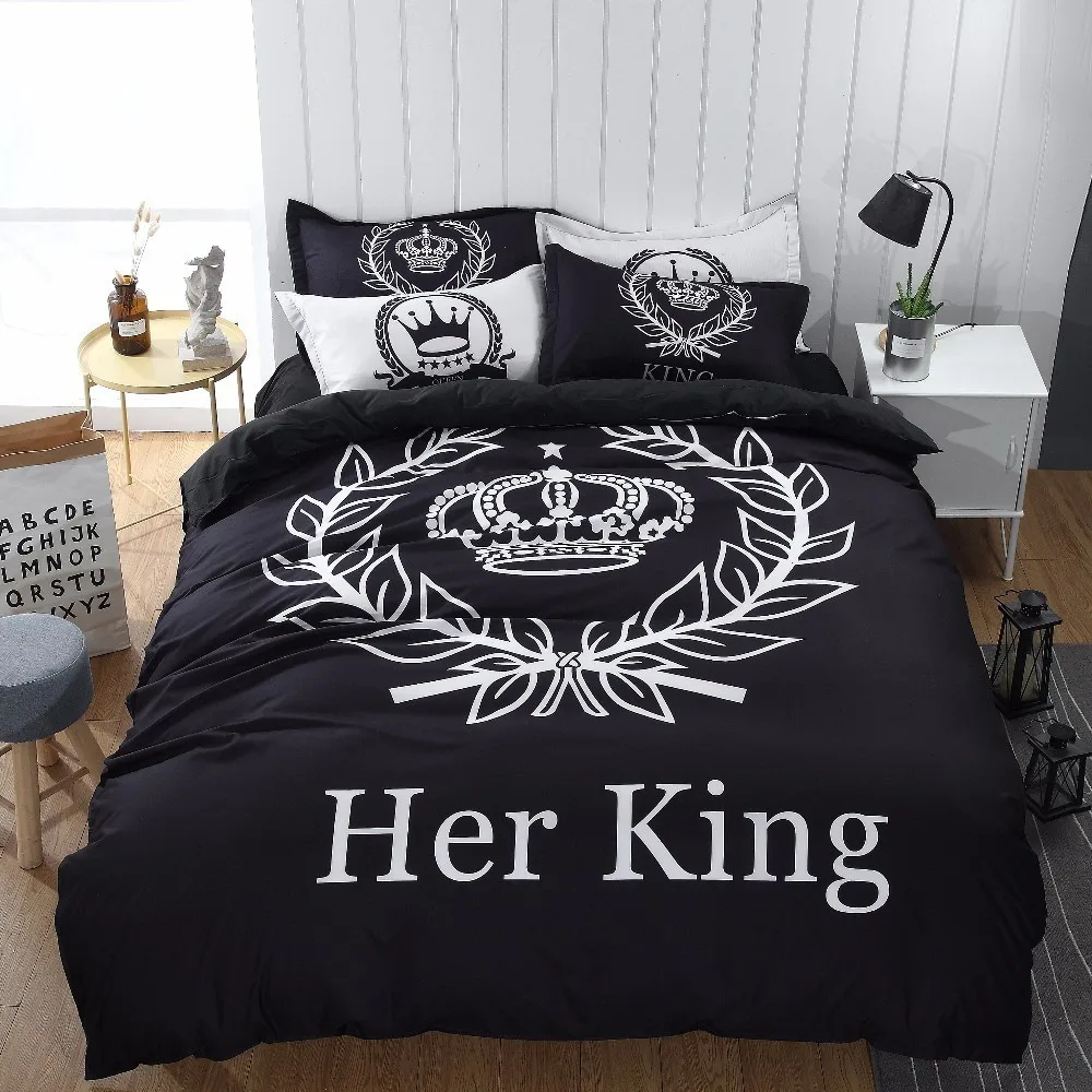 Black Her King Постельные принадлежности Набор корона дизайн 3/4 шт пододеяльник набор