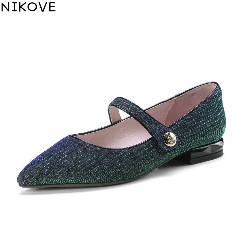 Женские туфли лодочки NIKOVE блестящие из микрофибры на низком квадратном каблуке с
