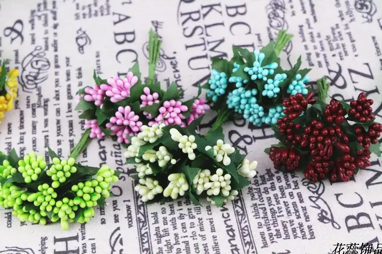 Многоцветный Скрапбукинг цветок листья 12 шт./лот украшение жемчужные ягоды