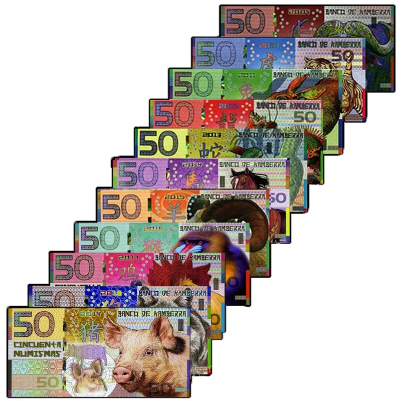 Kamberra набор 11 шт. 50 нот Numismas 2009 2019 КИТАЙСКИЙ ЛУННЫЙ год полимерный UNC оригинальный
