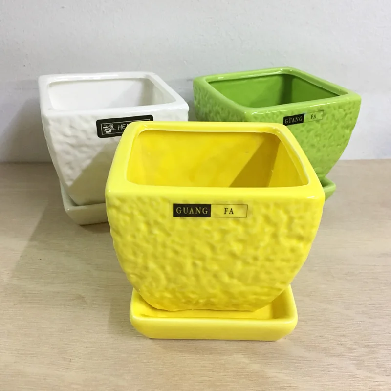 Керамические горшки с квадратным цветным мясистым горшечным подносом узкий