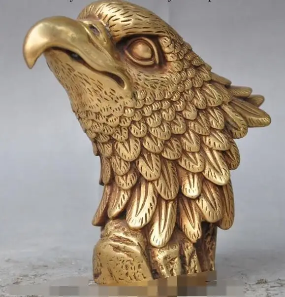 S1102 7 &quotКитайский латунь Фэншуй Богатство Fly Eagle король Ястреб Голова Статуя