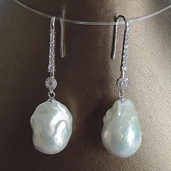 SILVER COLOR Серьги из натурального пресноводного жемчуга с 925 серебряным крючком-13-25 мм большие жемчужные серьги в стиле барокко золотистого и серебристого цвета - Окраска металла: SILVER COLOR