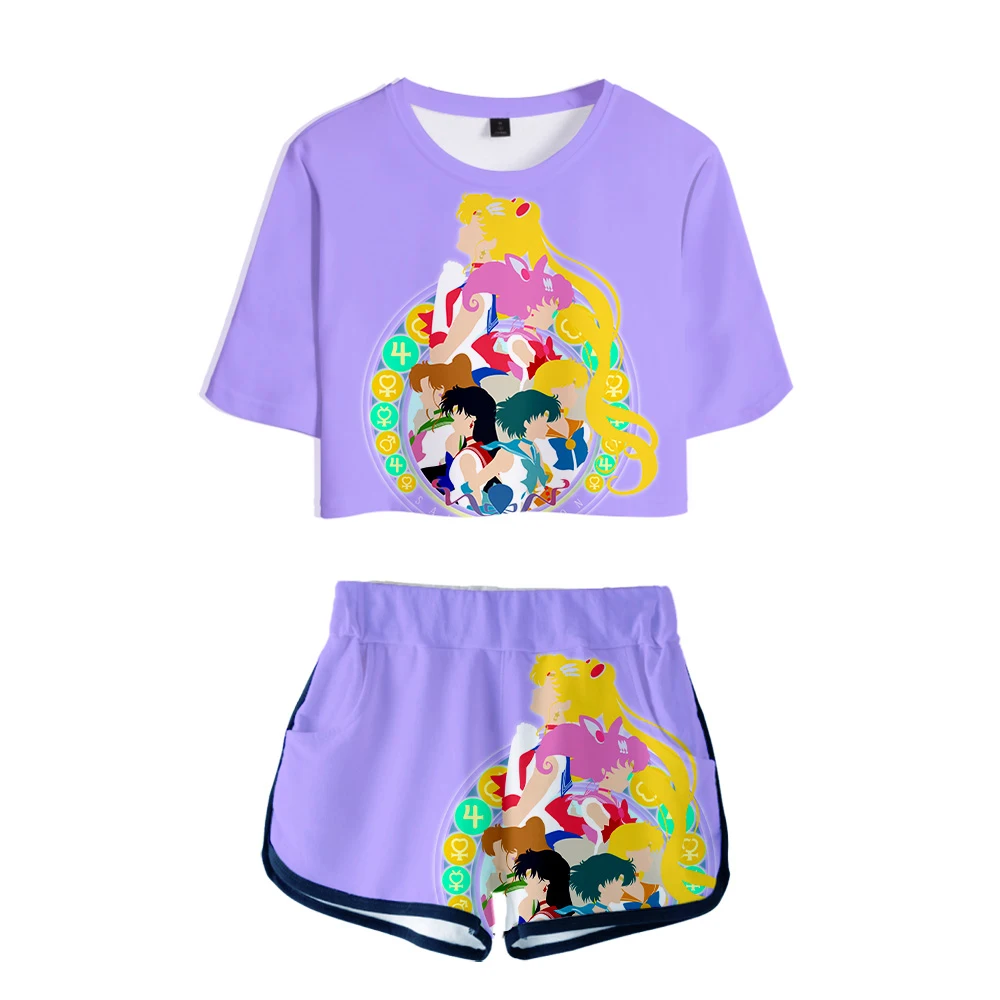 

Sailor Moon 3D Printed Women Two Piece Set Fashion Summer Short Sleeve Crop Top+Shorts 2019 Hot Sale Casual Streetwear Clothes