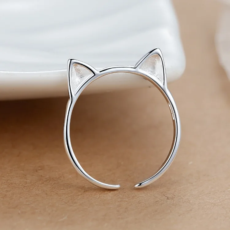 925 пробы серебряные кольца с кошачьими ушками для женщин Bijoux подарок женский регулируемый размер кольца на палец Anillos