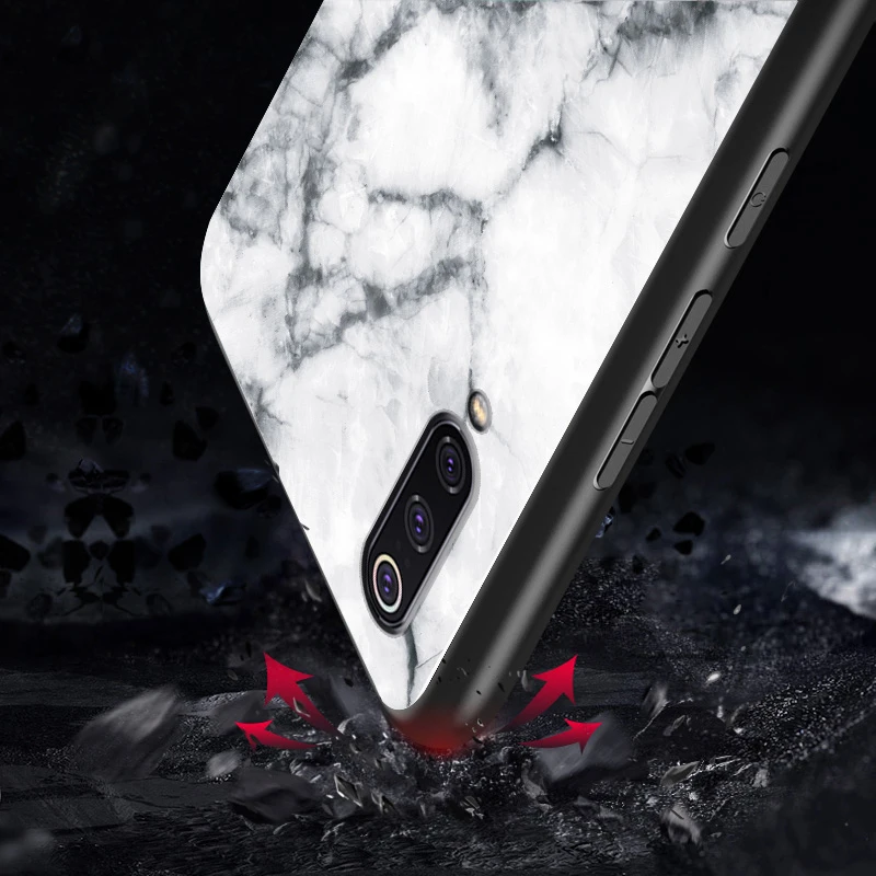For Redmi Note 7 Case Hard Tempered Glass Phone Xiaomi Mi 8 Lite 9 SE Luxury Marble Back Cover for |