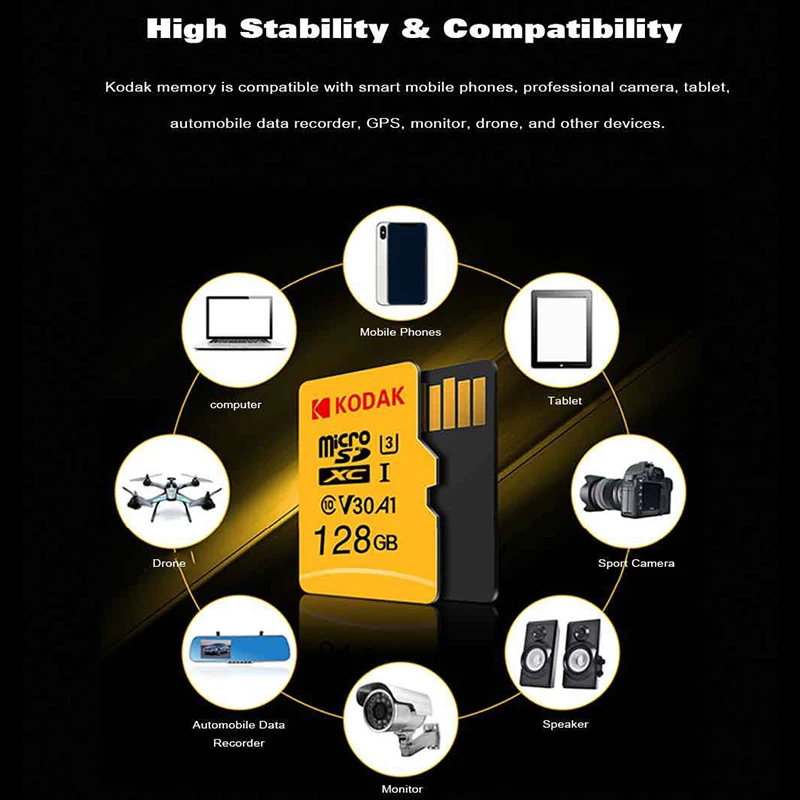 Карта флэш-памяти KODAK Micro SD 128 ГБ 256 ГБ 512 ГБ 32 ГБ 64 Гб U1 tf-карта 4K Class 10 tarjeta Micro SD карта U3 UHS-I 16 Гб microsd