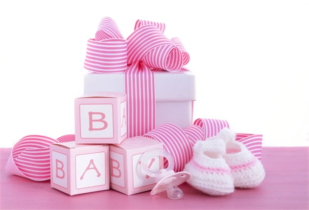Laeacco розовый Baby Shower партии подарок обуви Семья Стрелять портрет фото фон