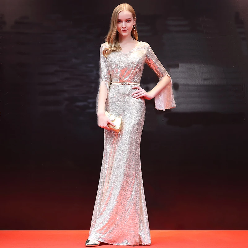 Женское вечернее платье Русалочка Beauty elegent festa длинное черное с золотыми