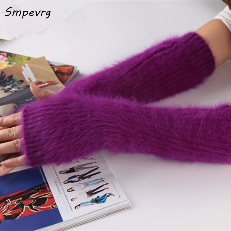 Smpevrg зимний длинный норковый бархатный женский комплект с полупальцами длинные