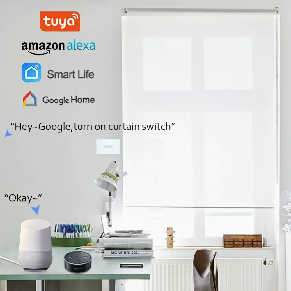 Wi-Fi занавес переключатель Сенсорная панель приложение Tuya дистанционное управление электрические рольставни слепой Голосовое управление Google Home Amazon Alexa
