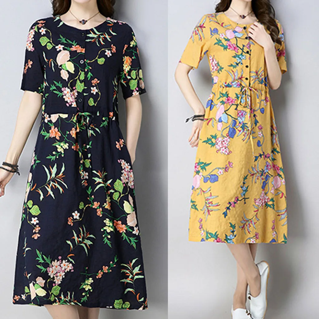 Бесплатная страусиное платье женское летнее ретро с коротким рукавом и круглым