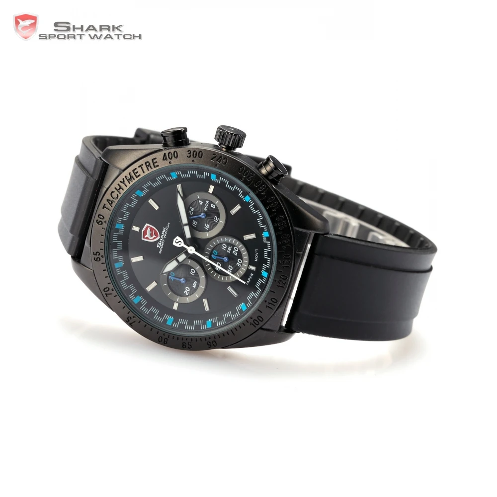 Акула черный синий марка спортивные часы 6 руки авто дата день показать военные