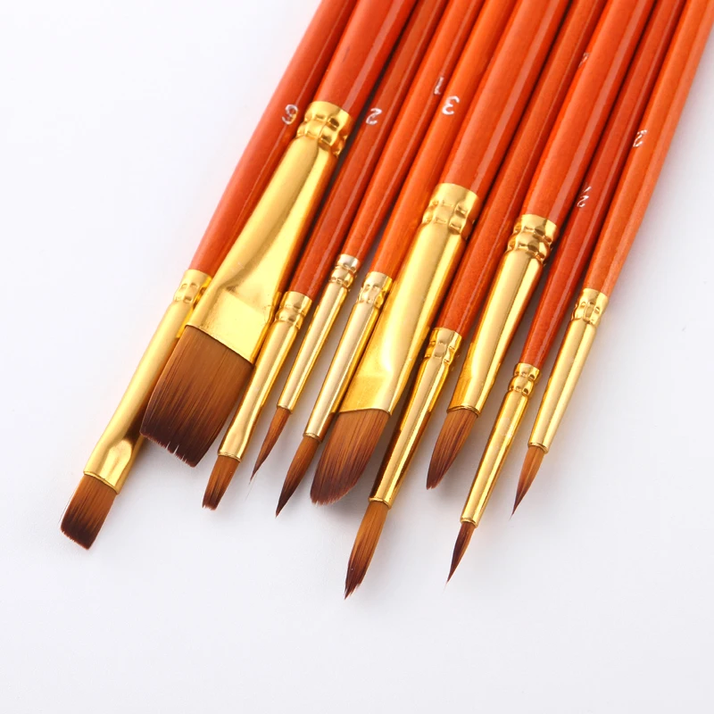 Кисти нейлоновые для рисования акварелью и маслом 10 шт./компл. | Канцтовары офиса