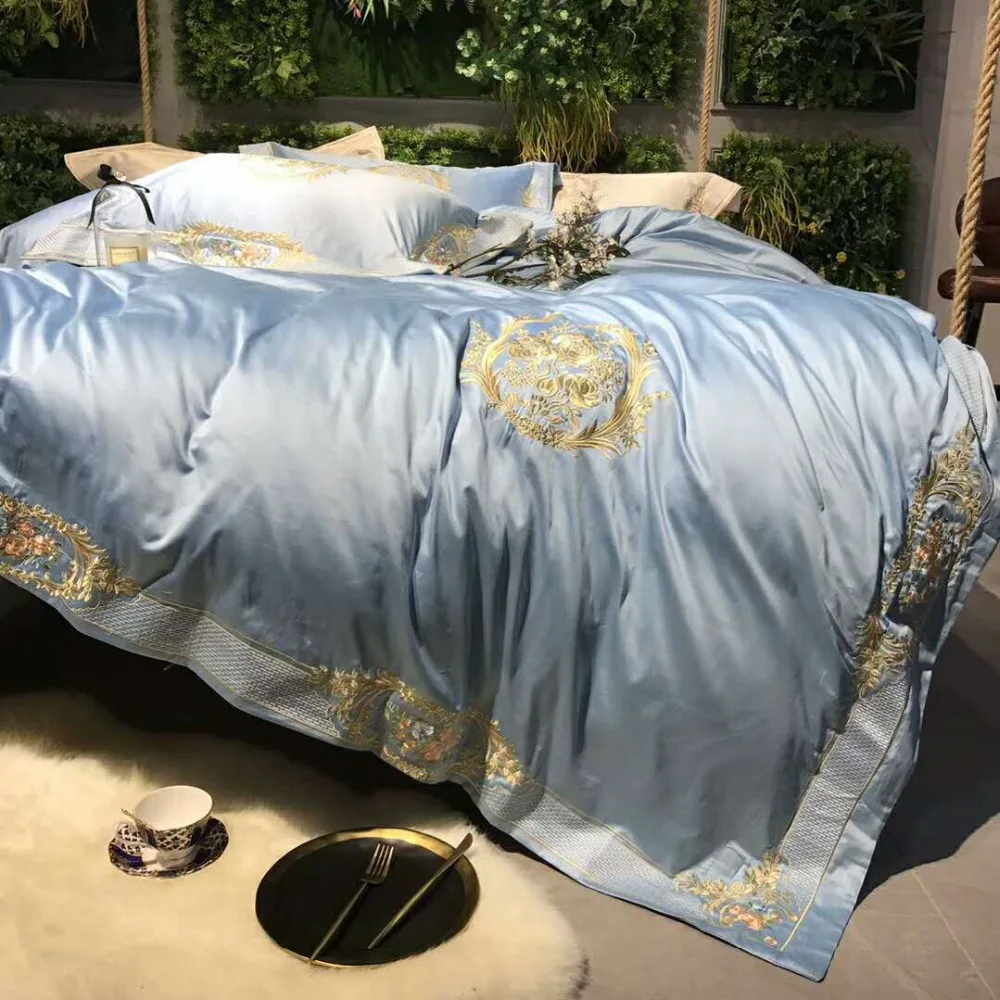 Blue120S Египетский хлопок розовый Золотой Роскошный Королевский Комплект